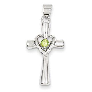 Sterling Silver Peridot Heart Cross Pendant 33mmx15mm Jewelry
