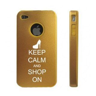 Apple iPhone 4 4S 4G Gold D1753 Aluminum & Silicone Case Cover Keep Calm and Shop On High Heel: Cell Phones & Accessories