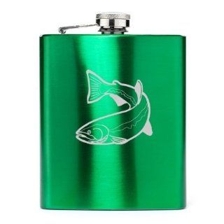 Green 7oz Stainless Steel Hip Flask FS355 Trout: Alcohol And Spirits Flasks: Kitchen & Dining