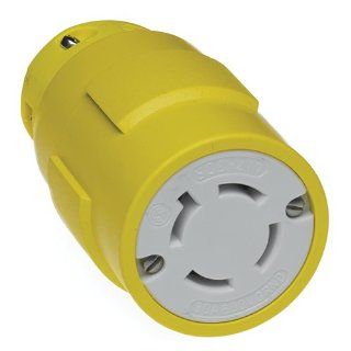 Woodhead 2977 Super Safeway Connector, Industrial Duty, Locking Blade, 3 Phase, 3 Poles, 4 Wires, NEMA L17 30 Configuration, Rubber, Yellow, 30A Current, 600V Voltage Electric Plugs