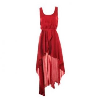 Pandella Women's Red Silk Chiffon High Low Maxi U Neck Dress at  Womens Clothing store