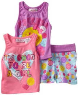 Young Hearts Baby girls Infant 3 Piece Smiley Face Short Set, Purple, 12 Months: Clothing