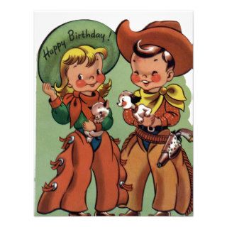 Western   Retro Happy Birthday Card Personalized Announcements