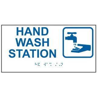 ADA Hand Wash Station Braille Sign RSME 373 SYM BLUonWHT Hand Washing : Business And Store Signs : Office Products