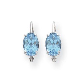 14k White Gold 7x5mm Oval Blue Topaz Leverback Earring: Jewelry