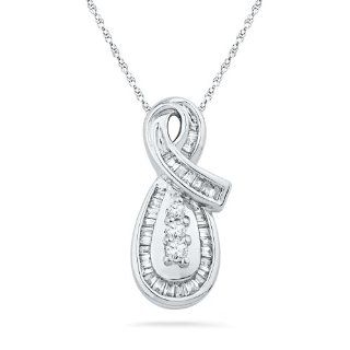 10KT White Gold Baguette And Round Diamond Fashion Pendant (1/2 Cttw): D Gold: Jewelry