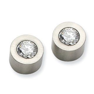 Chisel Stainless Steel Brushed CZ Post Earrings: Jewelry