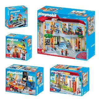 Playmobil School Set Includes Furnished School Building, Crossing Guard, Woodshop Class, Gym & School Band Toys & Games