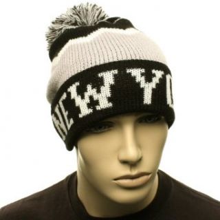 Winter Unisex New York Zig Zag Pom Pom Cuff Knit Beanie Ski Hat Cap Black Gray at  Mens Clothing store: Skull Caps