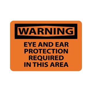 NMC W406AB OSHA Sign, Legend "WARNING   EYE AND EAR PROTECTION REQUIRED IN THIS AREA", 14" Length x 10" Height, Aluminum, Black on Orange: Industrial Warning Signs: Industrial & Scientific