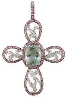 18KW Prasiolite, Pink Sapphire & Diamond Cross Pendant w/ Black Rhodium: Judy Mayfield: Jewelry