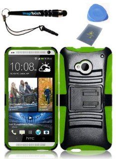 IMAGITOUCH(TM) 4 Item Combo HTC One M7(AT & T, T Mobile, Sprint) Side Stand Cover   Neon Green+Black (Stylus pen, ESD Shield bag, Pry Tool, Phone Cover): Cell Phones & Accessories