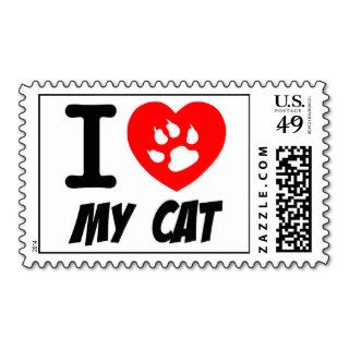 I LOVE  MY CAT PETS FELINES CAUSES ANIMAL HEART FR POSTAGE STAMP