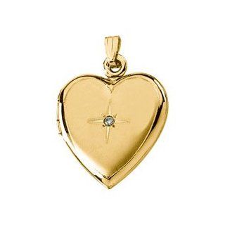 14K Yellow Gold Heart Shaped Locket With Diamond: Locket Necklaces: Jewelry