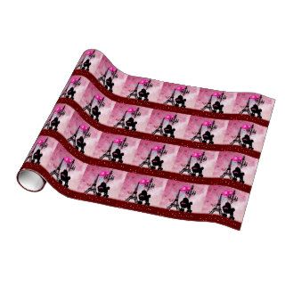 French Paris Girly Chic Poodle Eiffel Tower Damask Wrapping Paper