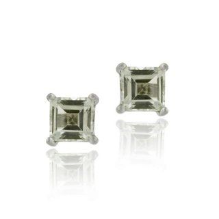 Sterling Silver 1.10ct. Green Amethyst 5mm Square Stud Earrings: Jewelry