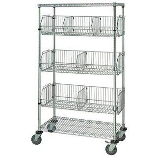 Quantum Storage Systems M2436BC6C 2 Tier Mobile Wire Basket Unit with 3 Baskets, Chrome Finish, 24" Width x 36" Length x 69" Height: Industrial & Scientific