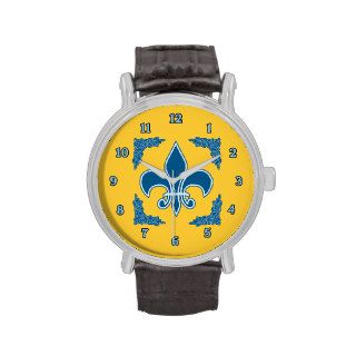 Blue and Gold Fleur de Lis Wristwatch