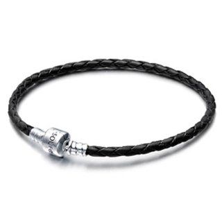 Soufeel Black Leather 925 Sterling Silver Clip Bracelets: Strand Bracelets: Jewelry