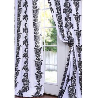 Ralston Printed White and Black Faux Silk 120 inch Curtain Panel EFF Curtains
