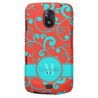 Red Orange and Aqua Scroll Design Custom Monogram Samsung Galaxy Nexus Cases