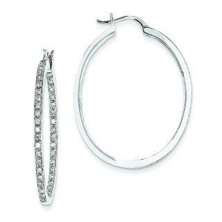 14K WG .71ct Diamond Inside Outside Oval Hoop Earrings: Jewelry