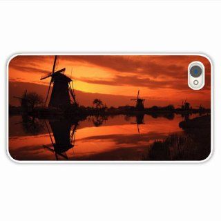 Custom Designer Apple Iphone 4 4S City Mills Dawn Grass River Sky Of Hard White Cellphone Shell For Women: Cell Phones & Accessories