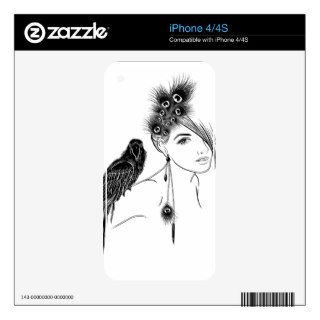 Parrot Girl Drawing iPone Skins 4/4S iPhone 4 Decal