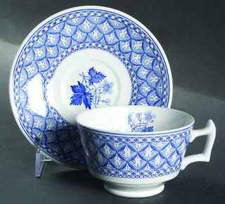 Spode Geranium Blue (Older) Footed Cup & Saucer Set, Fine China Dinnerware   Cam