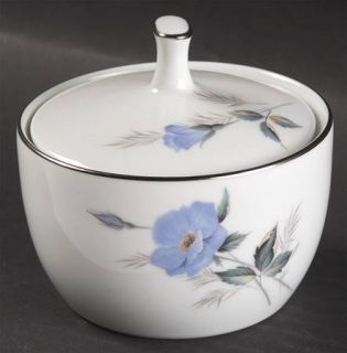 Noritake Sylvia Sugar Bowl & Lid, Fine China Dinnerware   Blue Flowers,Teal Leav