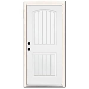 Steves & Sons Premium 2 Panel Plank Primed White Steel Entry Door with Brickmold DISCONTINUED 1022RH