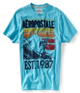 Aeropostale Young Mens; Mens Light Blue 444 Aero Catch The Waves Graphic T Shirt   Size (X Large) at  Mens Clothing store