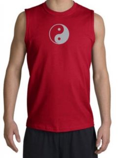 YIN YANG Yoga Martial Arts Meditation Adult Muscle Shirt Shooter   Red: Clothing