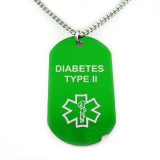MyIDDr   Green Medical ID Dog Tag, DIABETES TYPE II, Pre Engraved Medical Alert: Pendant Necklaces: Jewelry