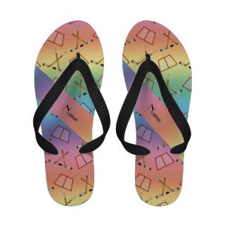Personalized name rainbow hockey pattern Flip Flops