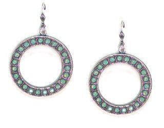 Catherine Popesco Sterling Silver Plated Pacific Opal Swarovski Crystal Open Hoop Dangle Earrings Catherine Popesco Jewelry
