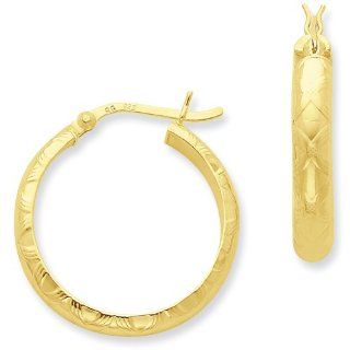 Sterling Silver Gold flashed Bamboo Patterned 25mm Hoop Earrings: Jewelry