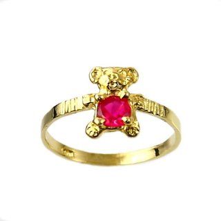 10K Yellow Gold Teddy Bear with Birth Stone Ring (January to December): Jewelry
