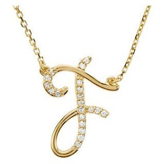 14k Yellow Gold Alphabet Initial Letter F Diamond Pendant Necklace, 17" (GH Color, I1 Clarity, 1/10 Cttw): Choker Necklaces: Jewelry