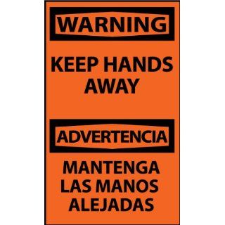 NMC ESW449AP Bilingual OSHA Sign, Legend "WARNING   KEEP HANDS AWAY", 3" Length x 5" Height, Pressure Sensitive Adhesive Vinyl, Black On Orange (Pack of 5): Industrial Warning Signs: Industrial & Scientific