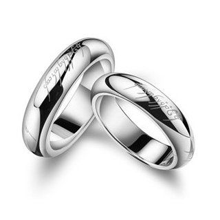316L Titanium Steel Lord of the Ring Design Laser Engraving Ring 8# (White Gold): Toys & Games