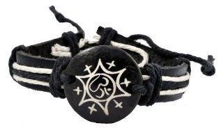 Black Leather Tibetan Om Sign Om Symbol Leather Bracelet: Jewelry