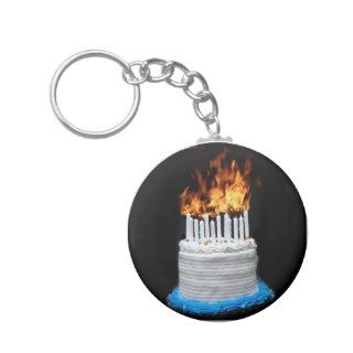 Flaming Birthday Cake Key Chains