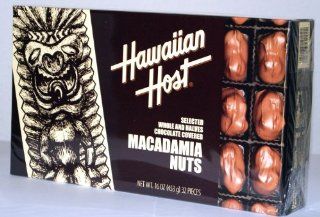 Hawaiian Host SELECTED WHOLE AND HALVES CHOCOLATE COVERED MACADAMIA NUTS GIFT BOX NET WT 16 OZ (453 g)  Gourmet Chocolate Gifts  Grocery & Gourmet Food