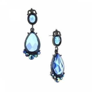 1928 Jewelry Vintage Inspired Hematite Tone Capri Blue Teardrop Earrings: Jewelry