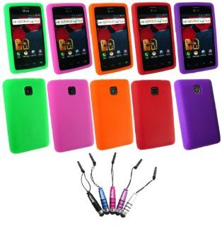 Emartbuy LG Optimus L3 II Dual E435   Bundle of 5 Metallic Mini Stylus + Bundle Pack of 5 Silicon Skin Cover/Case Purple, Green, Pink, Orange & Red: Cell Phones & Accessories