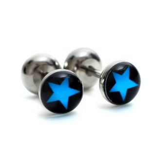 K Mega Jewelry Stainless Steel Black & Blue Star Studs Hoop Mens Earrings E502: Jewelry