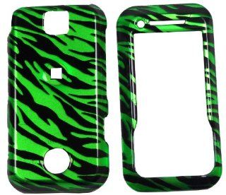 Motorola Rival A455 Glossy Green & Black Zebra Design Hard Cover 