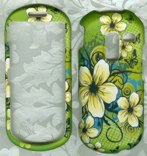 White Yellow Green Polka Dot Flowers Rubberized Samsung R455c Sch r455c Protector Phone Cover: Cell Phones & Accessories