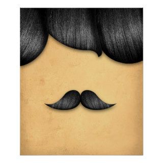 Funny Mustache and Retro Black Hair Cut Poster